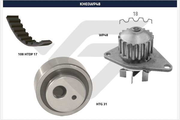 Водяной насос + комплект зубчатого ремня HUTCHINSON KH 03WP48