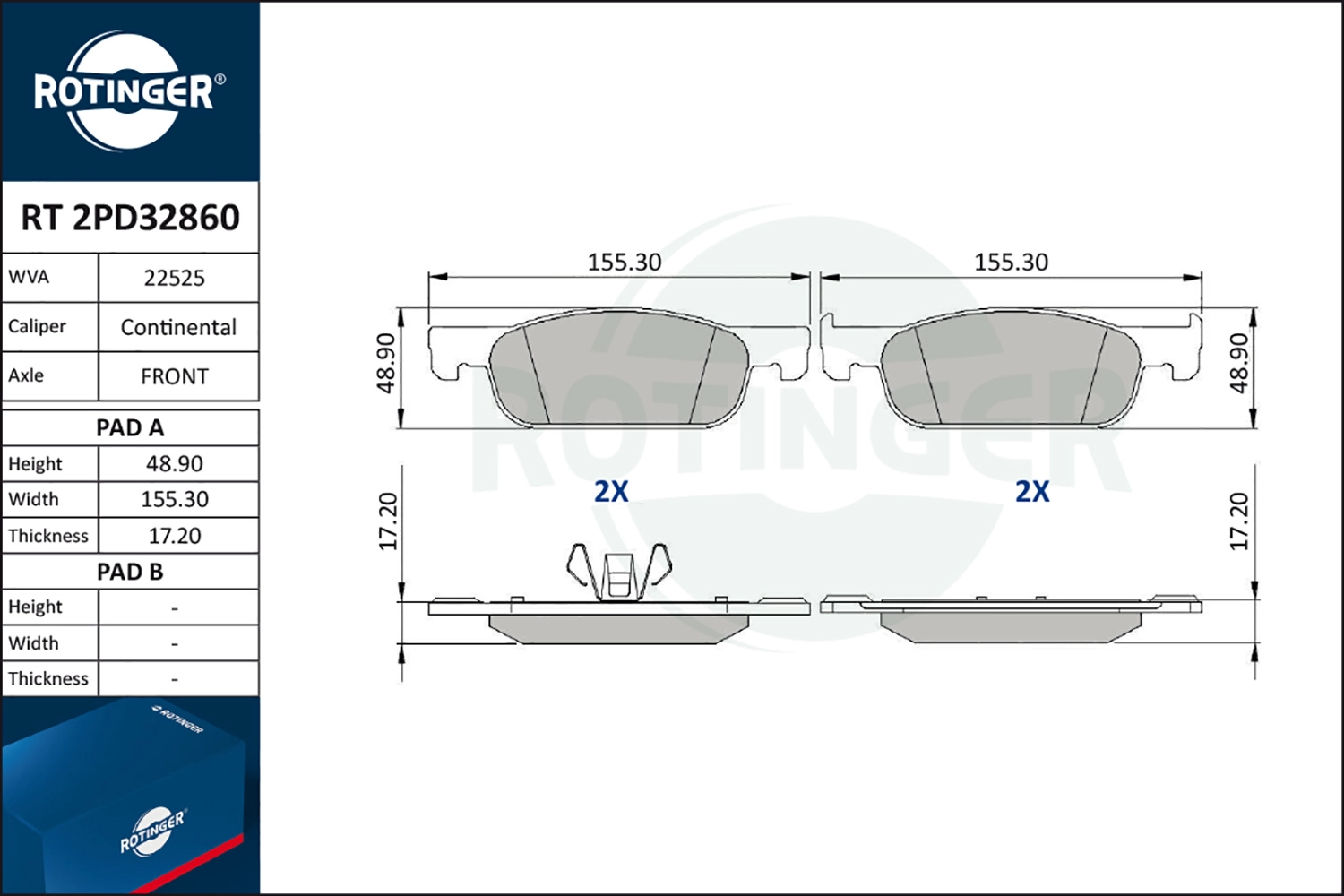 Комплект тормозных колодок дисковый тормоз ROTINGER RT2PD32860