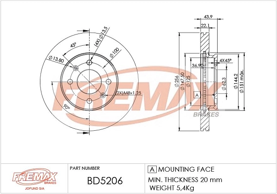 Тормозной диск FREMAX BD5206