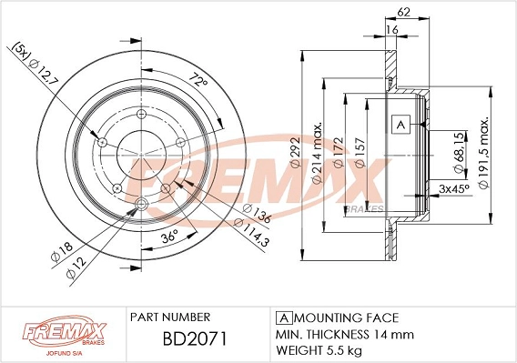 Тормозной диск FREMAX BD2071
