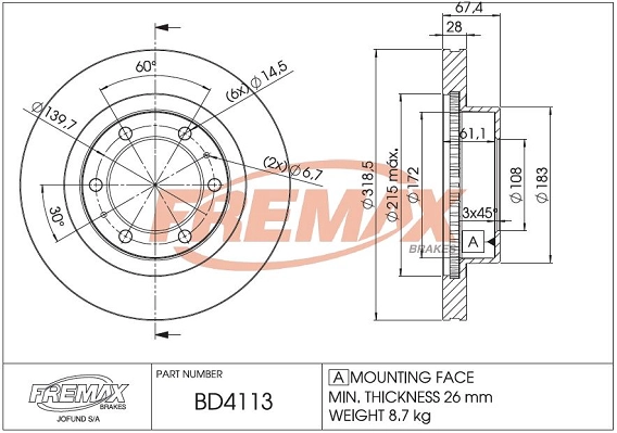 Тормозной диск FREMAX BD-4113