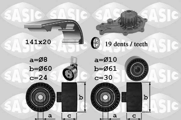 Водяной насос + комплект зубчатого ремня SASIC 3900044