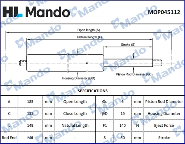 Газовая пружина крышка багажник MANDO MOP045112