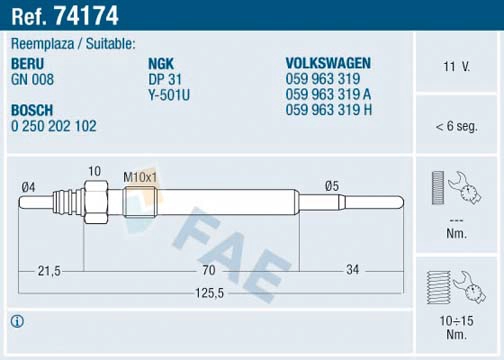 Свеча накаливания FAE 74174