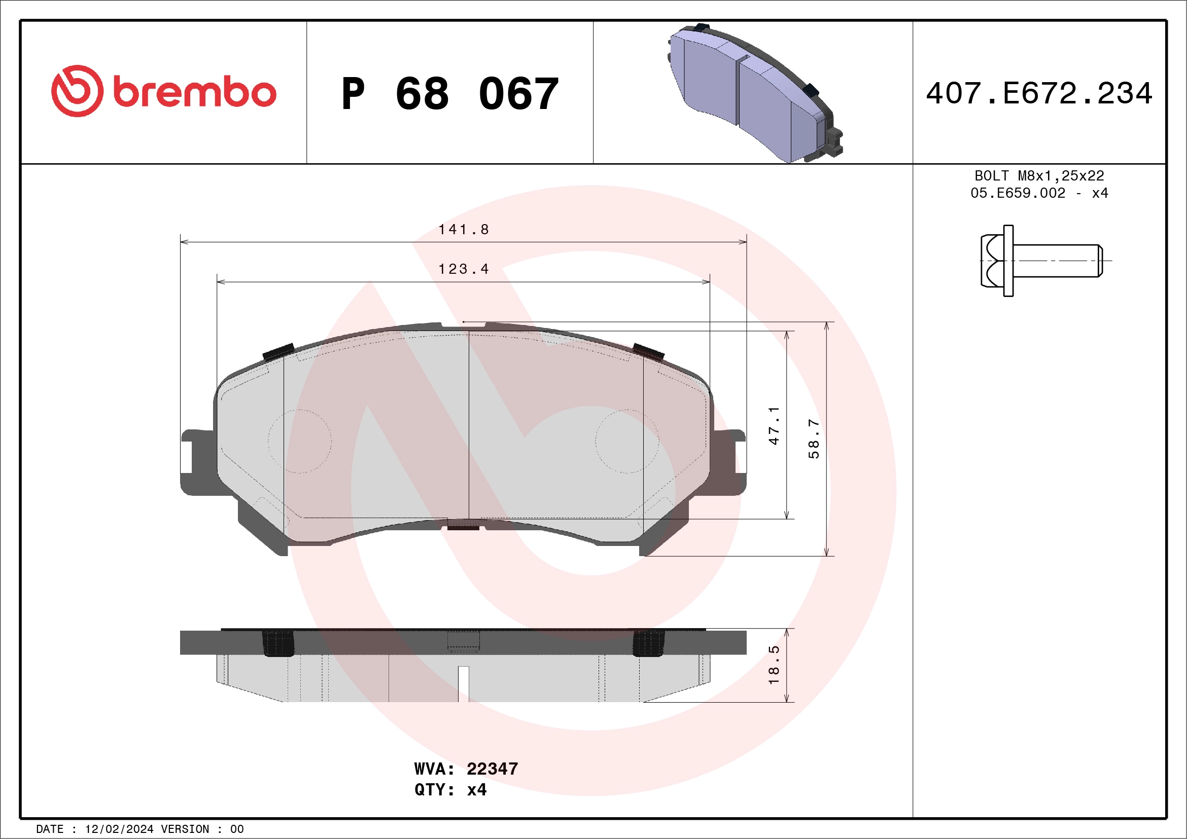 Комплект тормозных колодок дисковый тормоз BREMBO P 68 067X