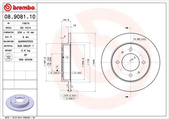 Тормозной диск BREMBO 08.9081.10