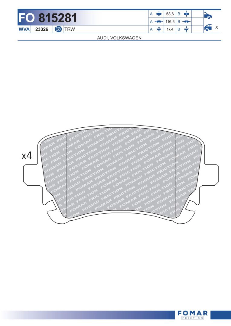 Комплект тормозных колодок дисковый тормоз FOMAR FRICTION FO 815281