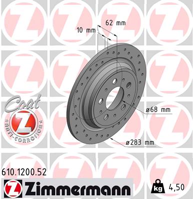 Тормозной диск ZIMMERMANN 610.1200.52
