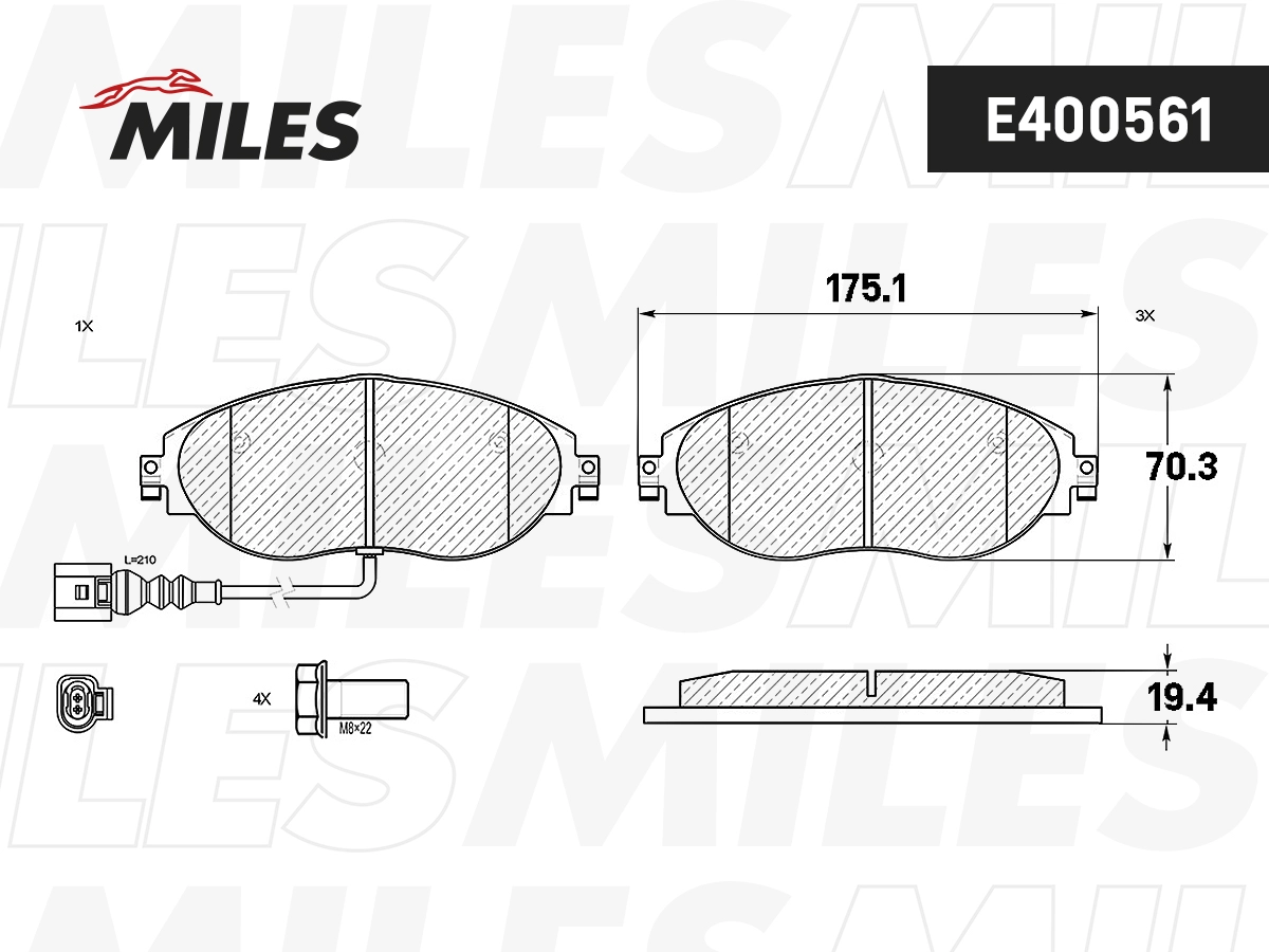 Комплект тормозных колодок дисковый тормоз MILES E400561