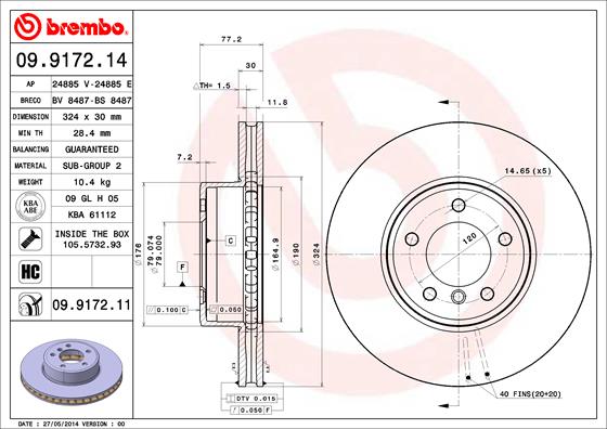 Тормозной диск BREMBO 09.9172.14