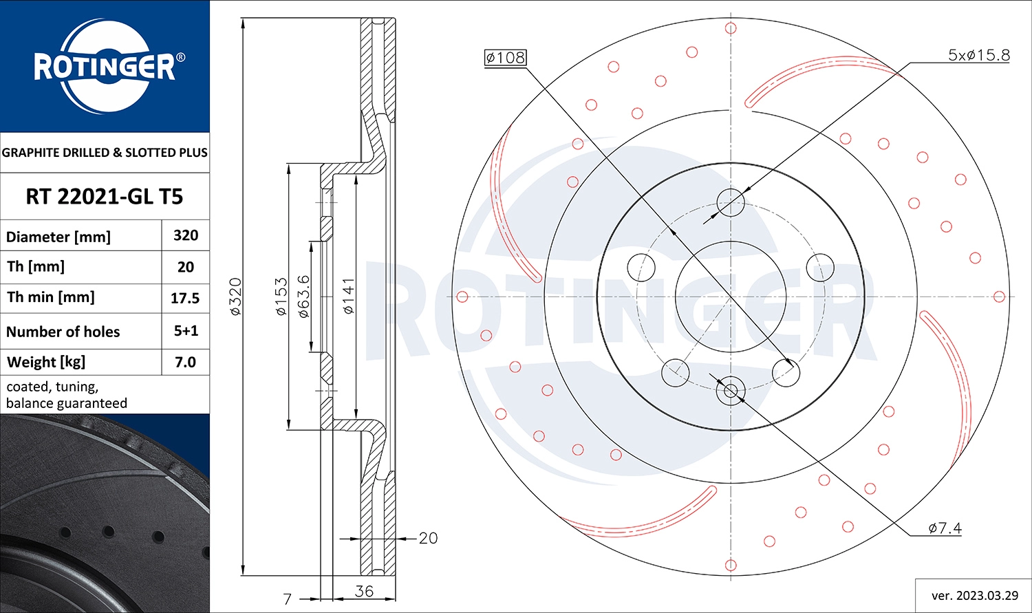 Тормозной диск ROTINGER RT 22021-GL T5
