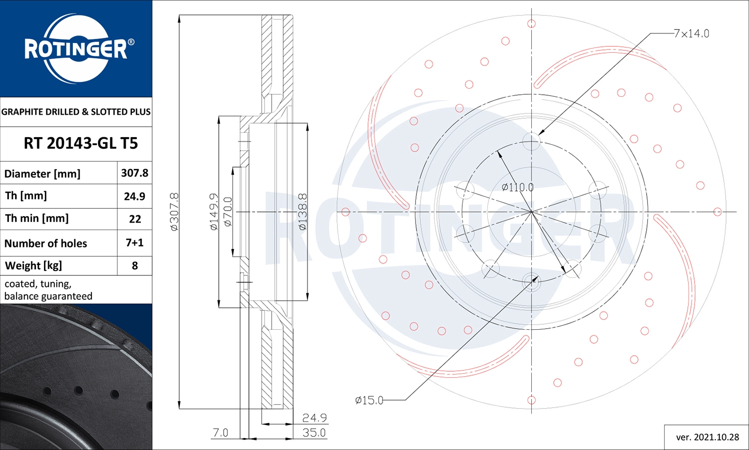 Тормозной диск ROTINGER RT20143GLT5