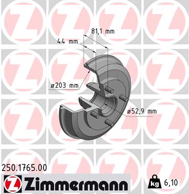 Тормозной барабан ZIMMERMANN 250.1765.00