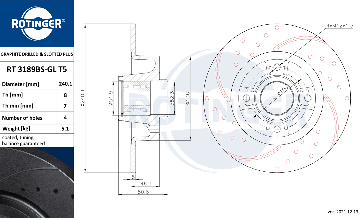 Тормозной диск ROTINGER RT 3189BS-GL T5