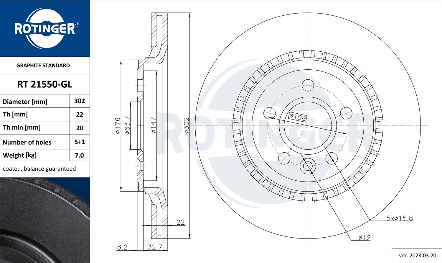 Тормозной диск ROTINGER RT 21550-GL