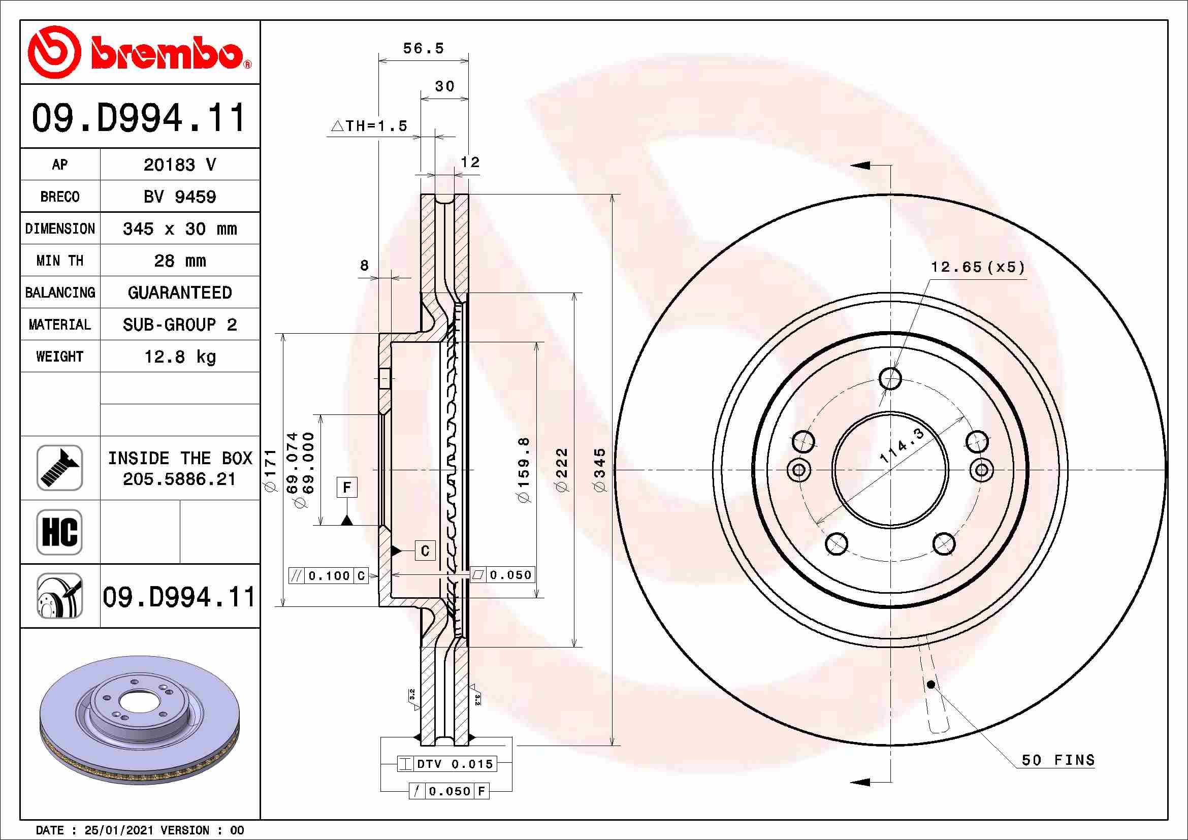 Тормозной диск BREMBO 09.D994.11
