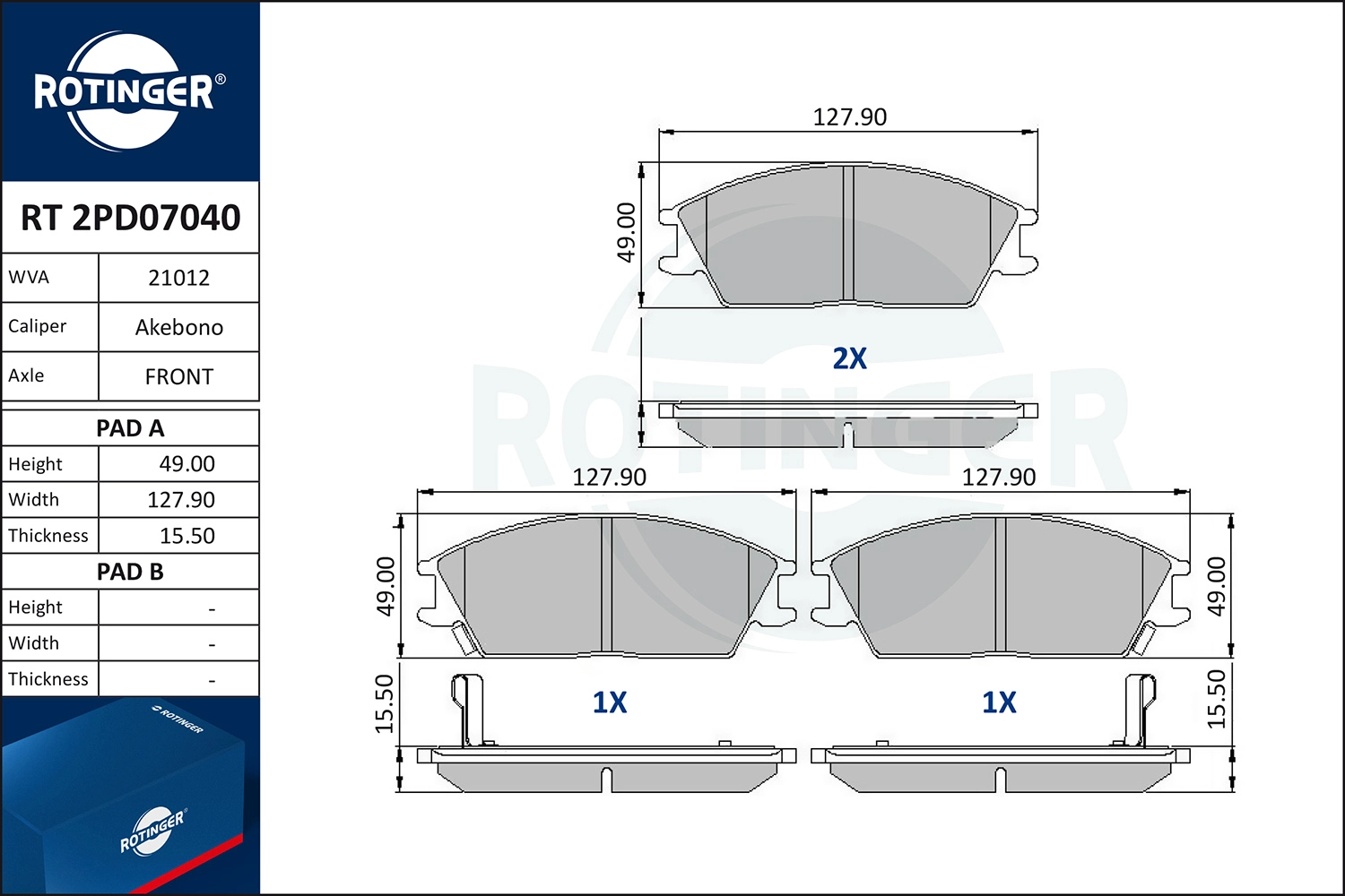 Комплект тормозных колодок дисковый тормоз ROTINGER RT2PD07040
