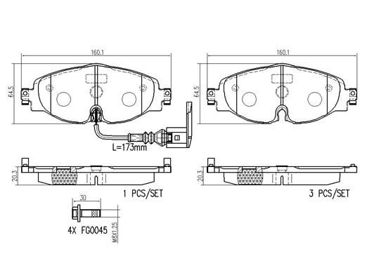 Комплект тормозных колодок дисковый тормоз BREMBO P85126N