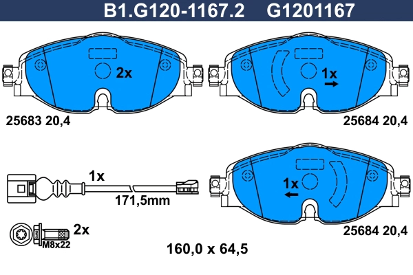 Комплект тормозных колодок дисковый тормоз GALFER B1G12011672