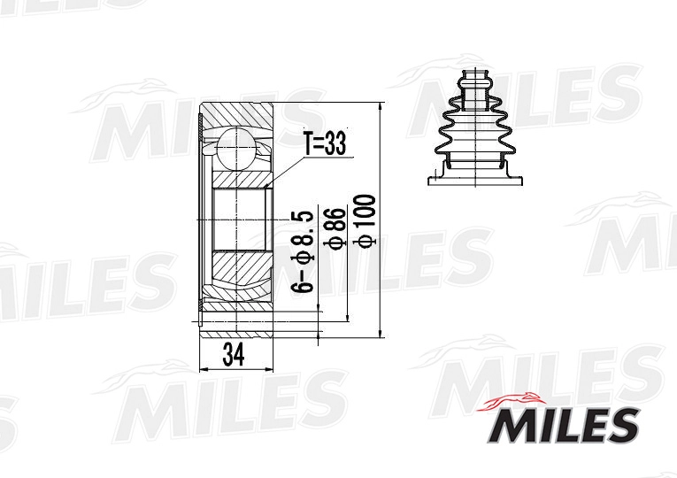 Шарнирный комплект приводной вал MILES GA11005