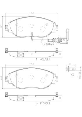 Комплект тормозных колодок дисковый тормоз BREMBO P85144N