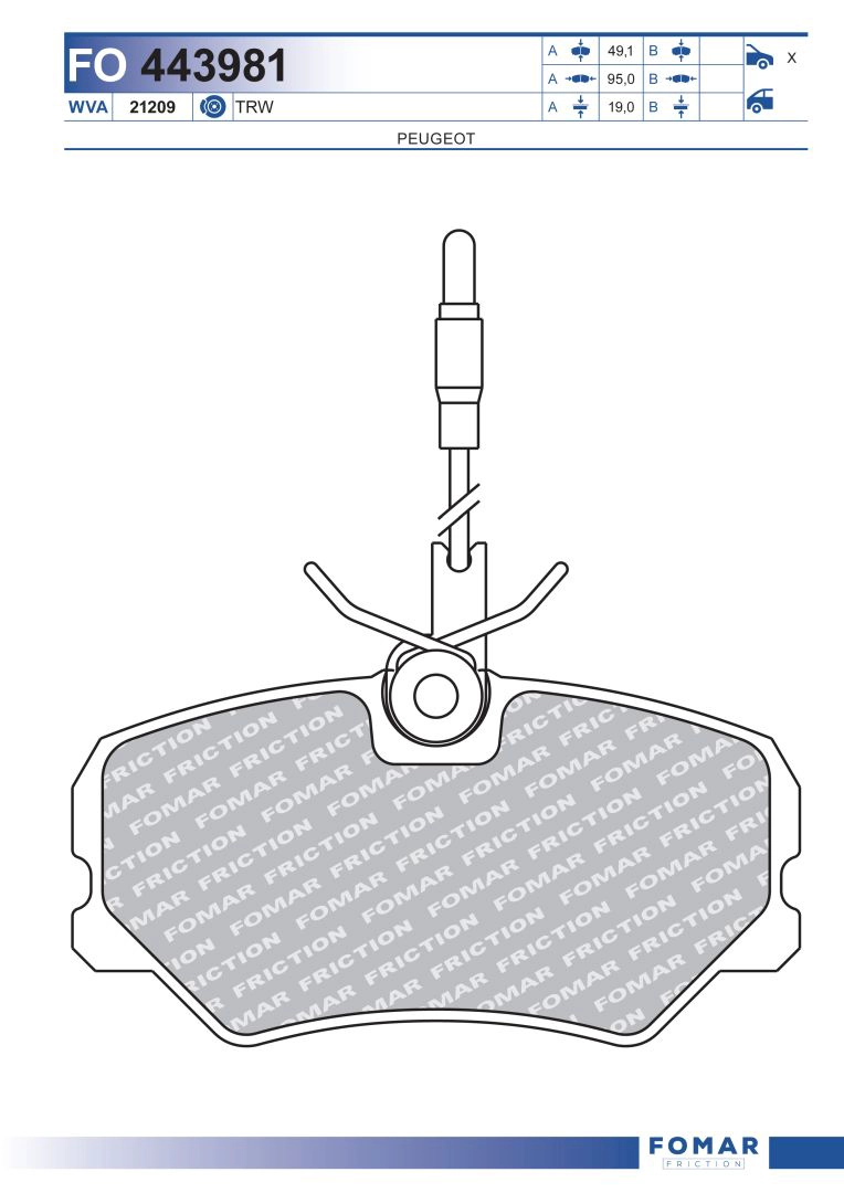 Комплект тормозных колодок дисковый тормоз FOMAR FRICTION FO 443981