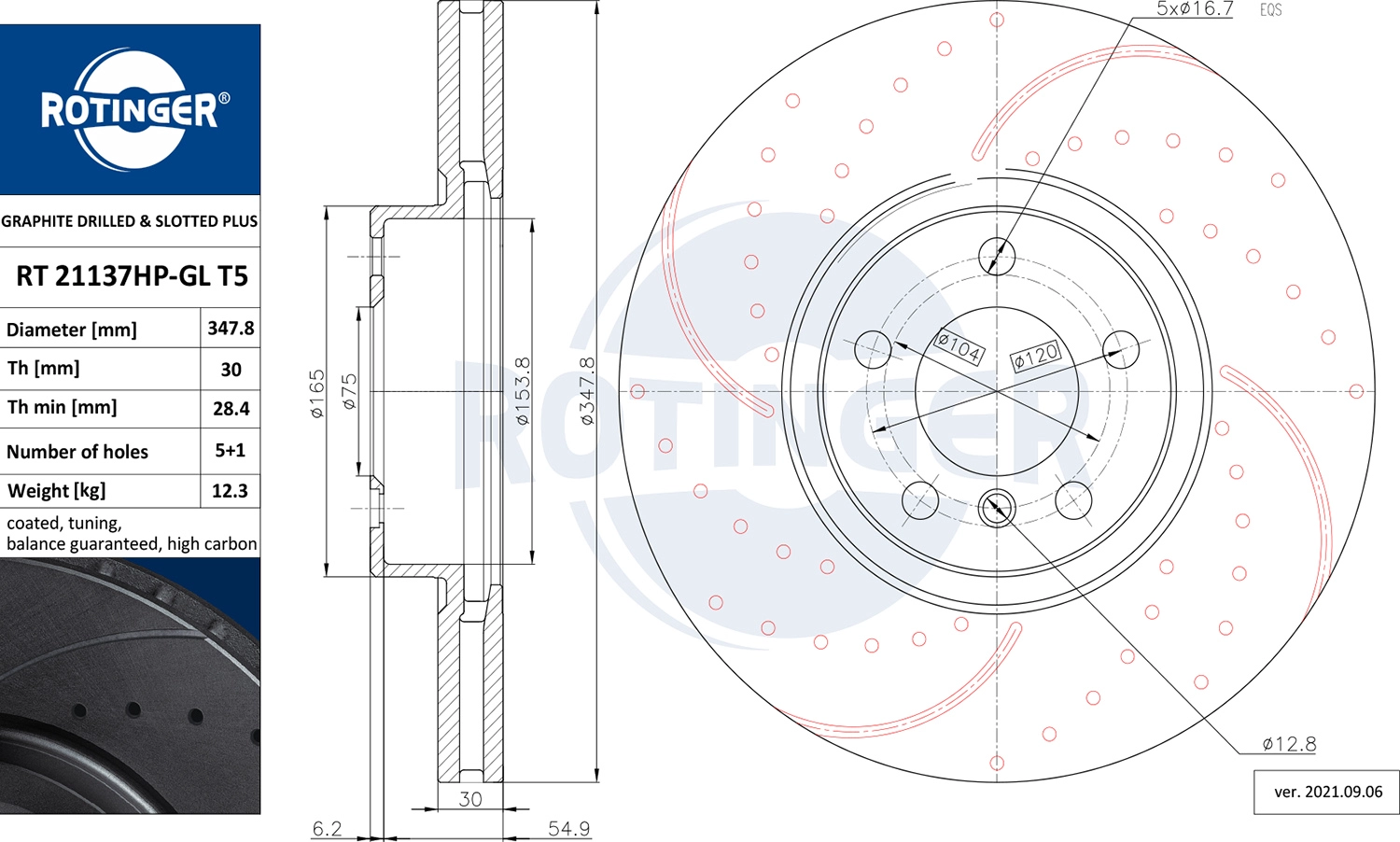Тормозной диск ROTINGER RT 21137HP-GL T5