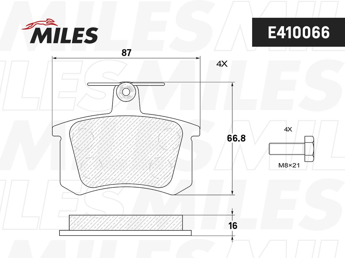 Комплект тормозных колодок дисковый тормоз MILES E410066
