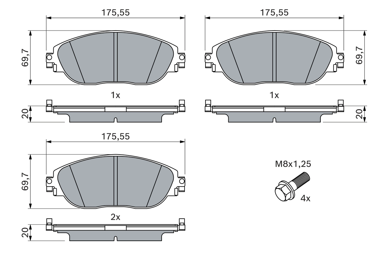 Комплект тормозных колодок дисковый тормоз BOSCH 0 986 424 628