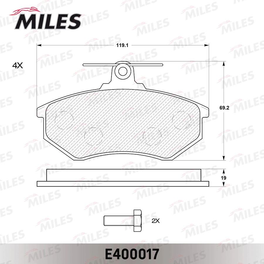Комплект тормозных колодок дисковый тормоз MILES E400017