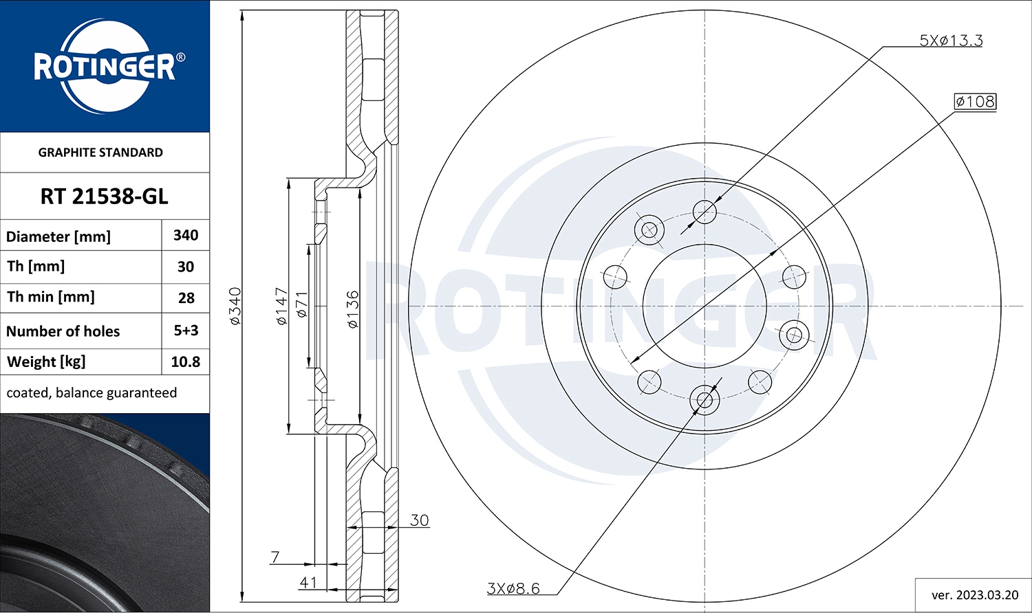 Тормозной диск ROTINGER RT 21538-GL