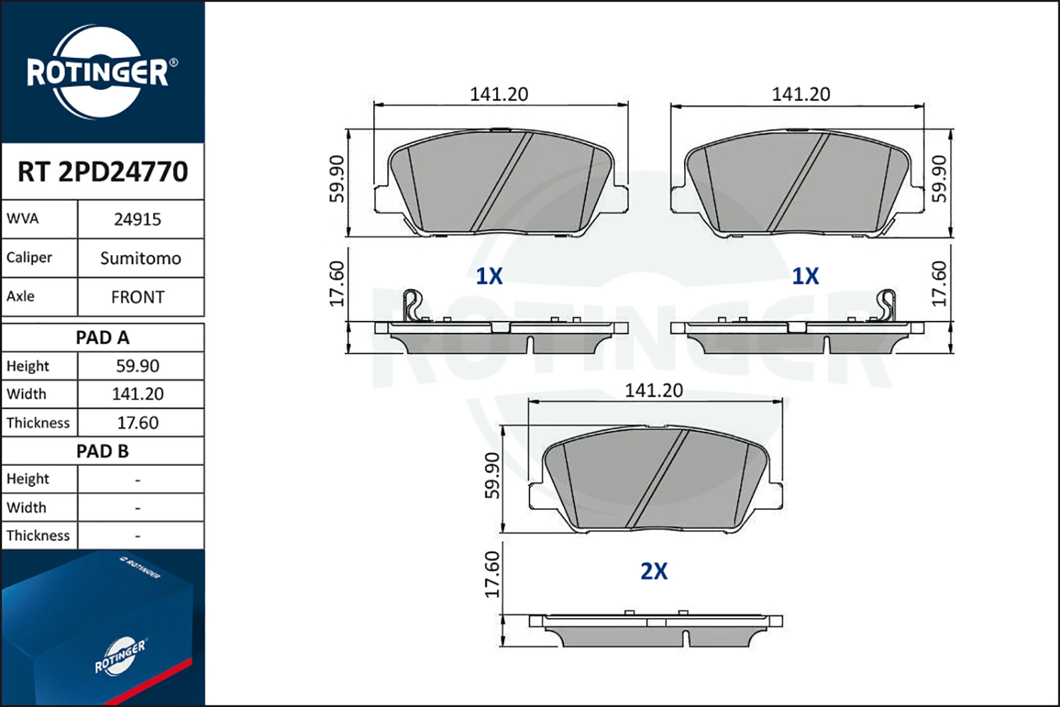 Комплект тормозных колодок дисковый тормоз ROTINGER RT2PD24770
