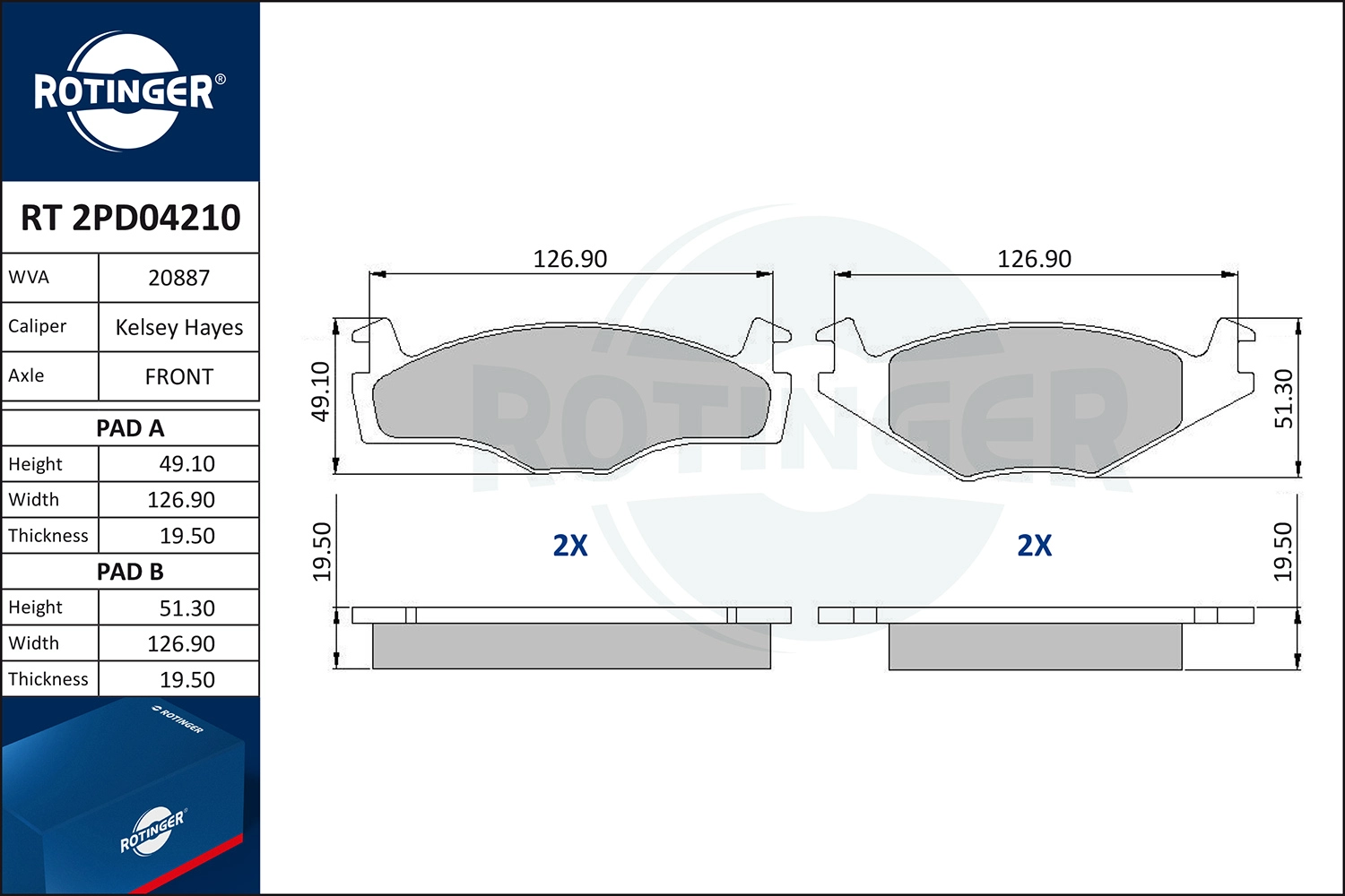 Комплект тормозных колодок дисковый тормоз ROTINGER RT2PD04210