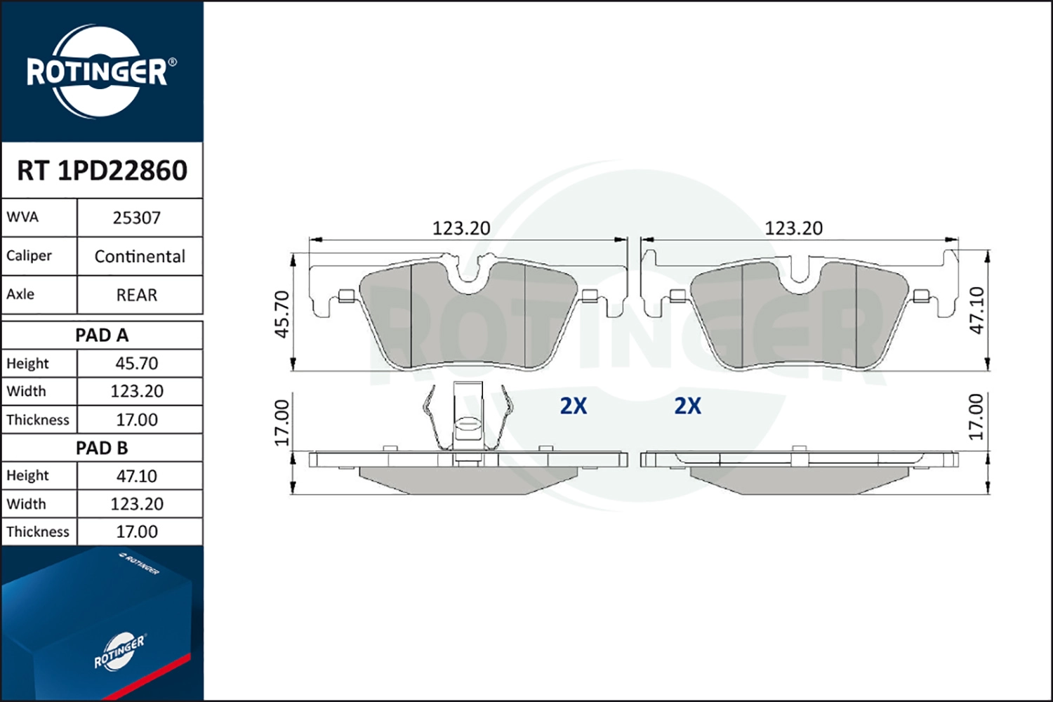 Комплект тормозных колодок дисковый тормоз ROTINGER RT1PD22860