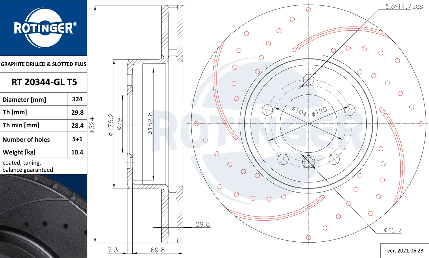 Тормозной диск ROTINGER RT 20344-GL T5