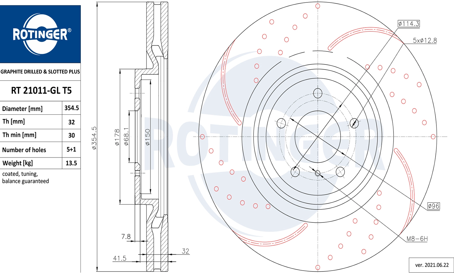 Тормозной диск ROTINGER RT 21011-GL T5