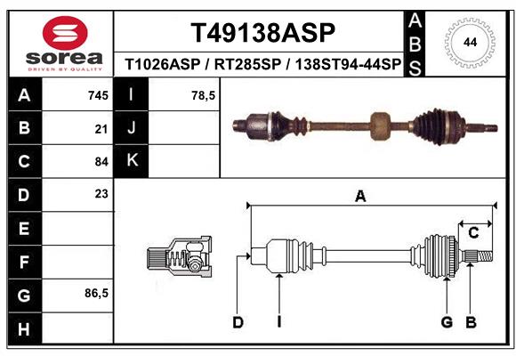 Приводной вал EAI T49138ASP