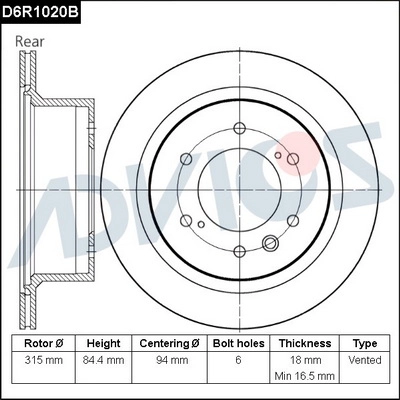 Тормозной диск ADVICS D6R1020B