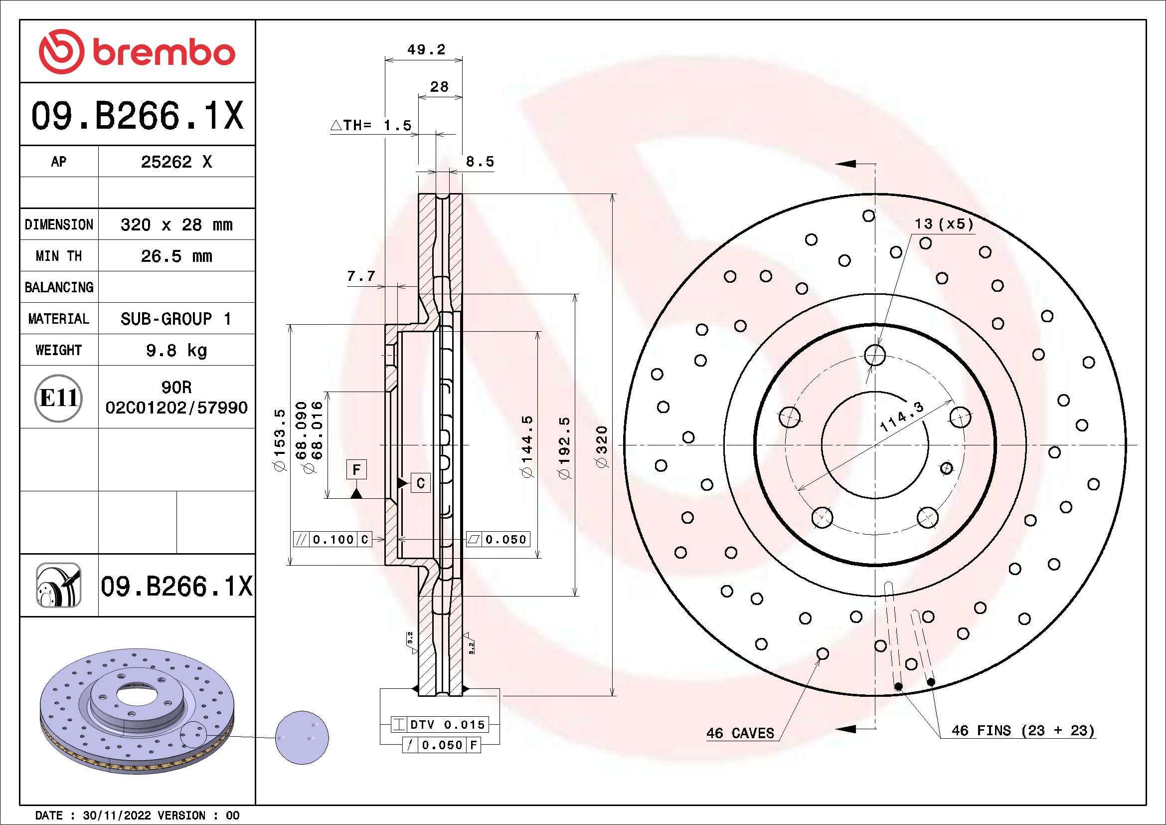 Тормозной диск BREMBO 09.B266.1X