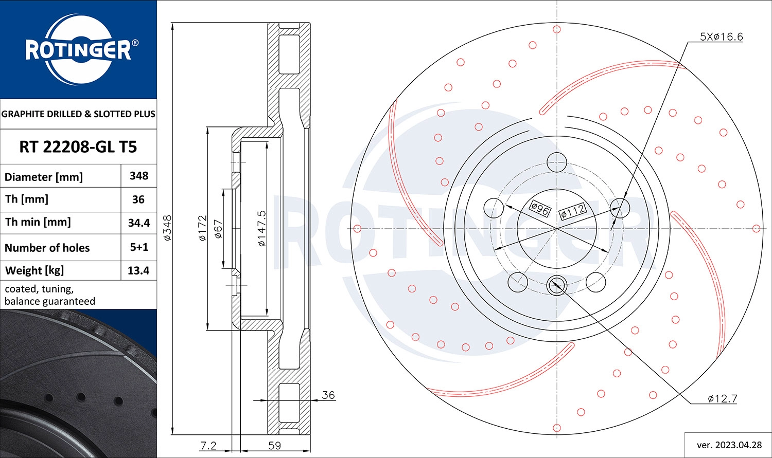 Тормозной диск ROTINGER RT 22208-GL T5