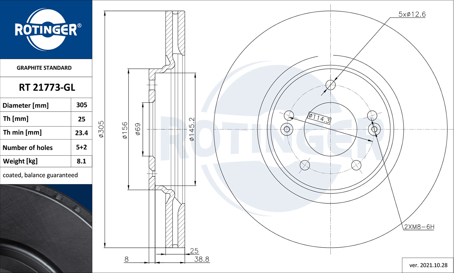 Тормозной диск ROTINGER RT 21773-GL