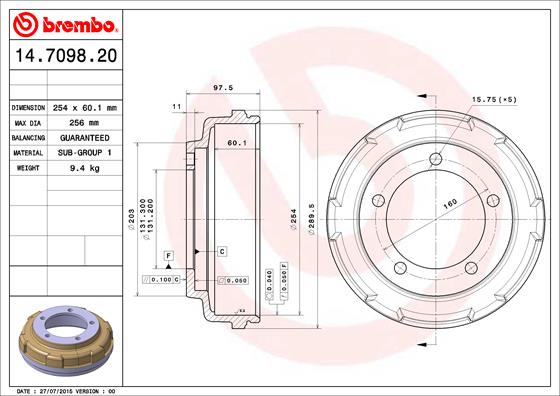 Тормозной барабан BREMBO 14.7098.20