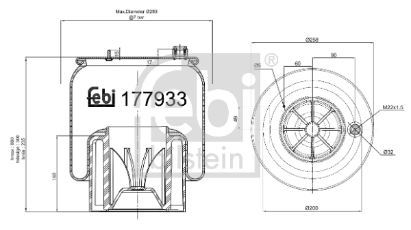 Кожух пневматической рессоры FEBI BILSTEIN 177933