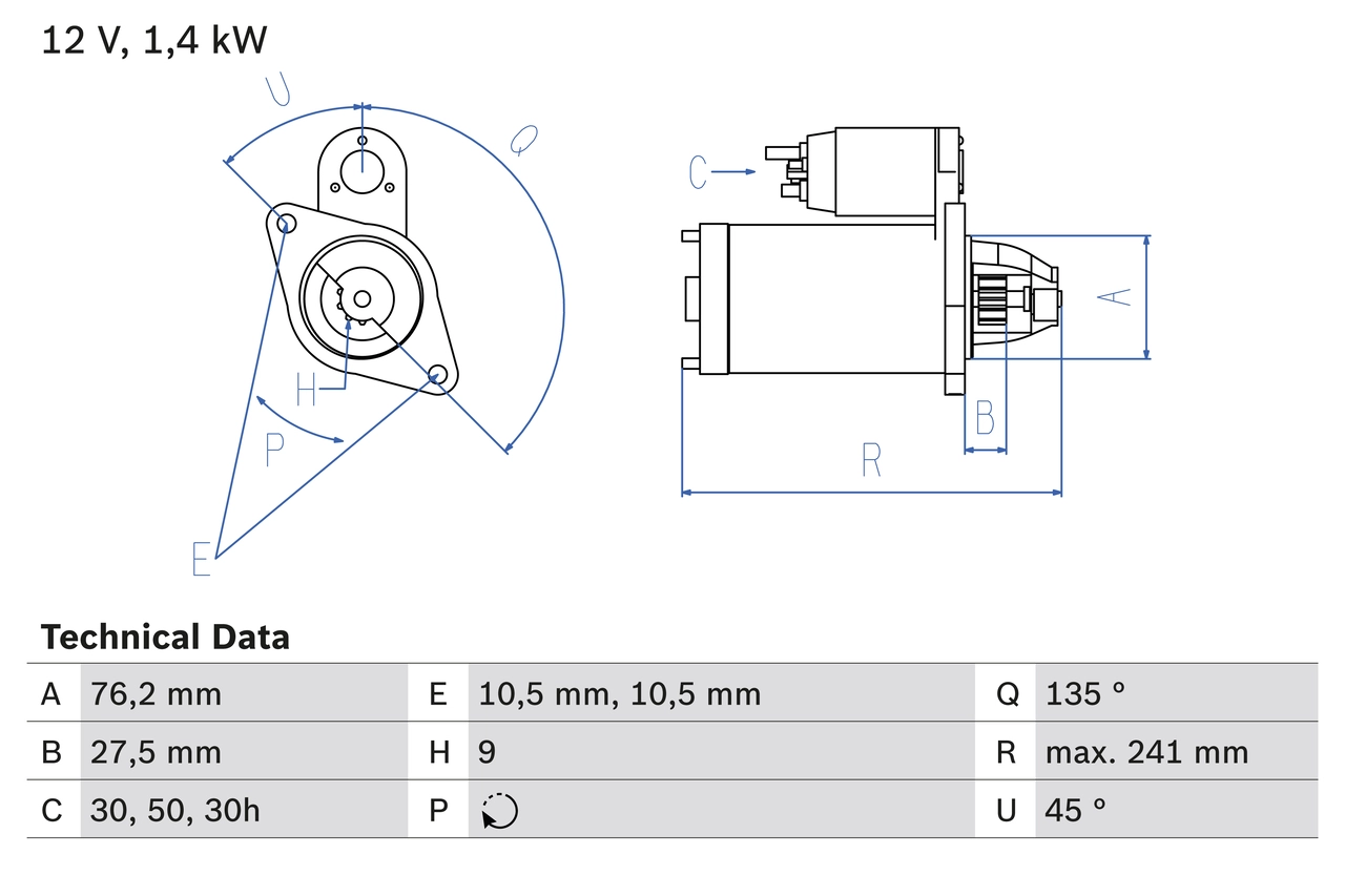 Стартер BOSCH 0 986 015 050