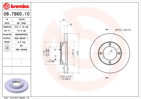 Тормозной диск BREMBO 08.7860.10
