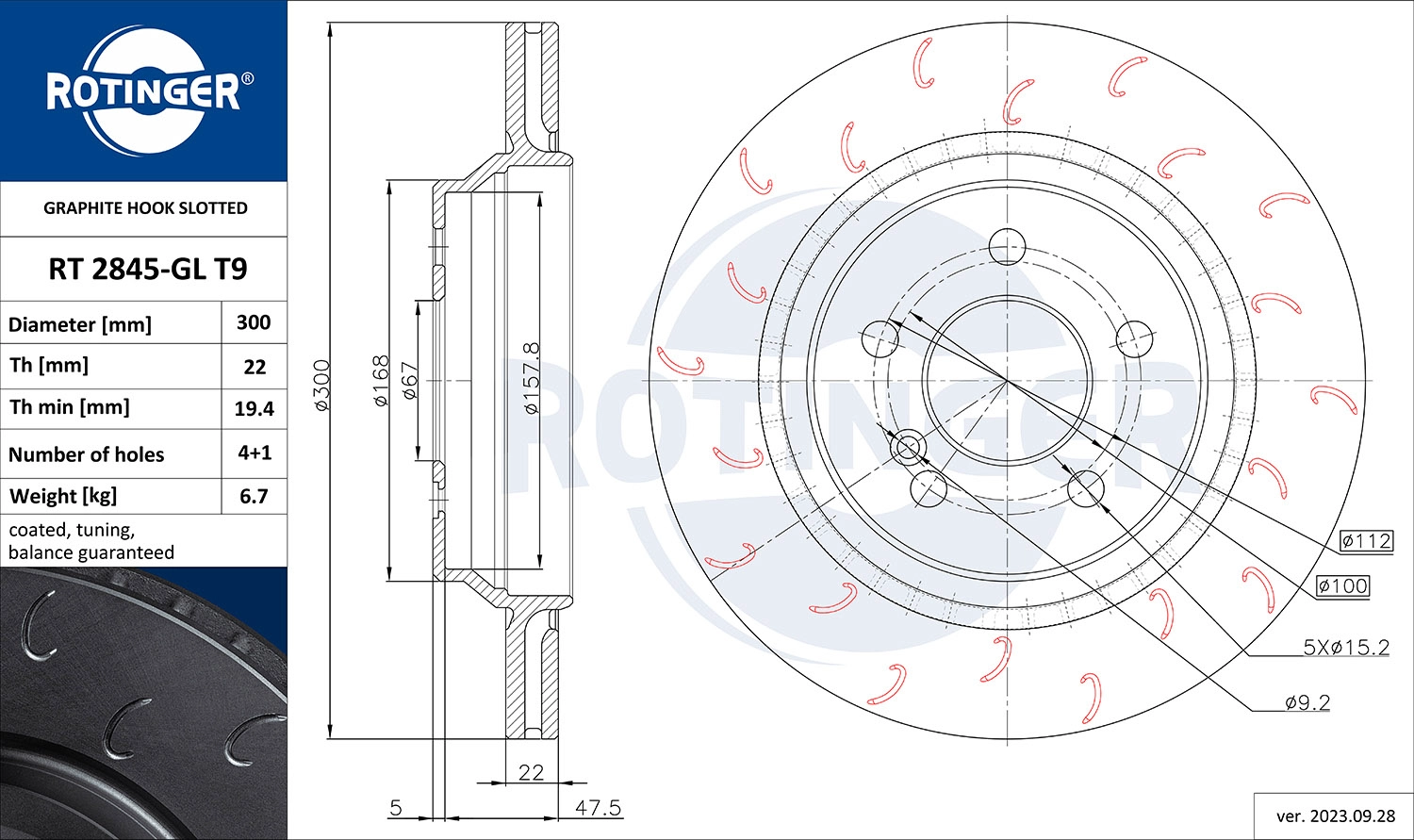 Тормозной диск ROTINGER RT 2845-GL T9