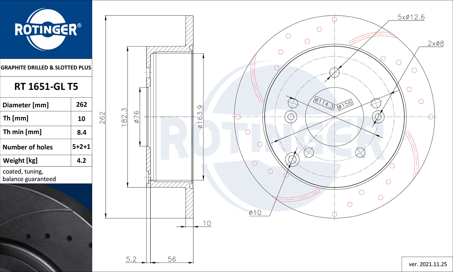 Тормозной диск ROTINGER RT 1651-GL T5
