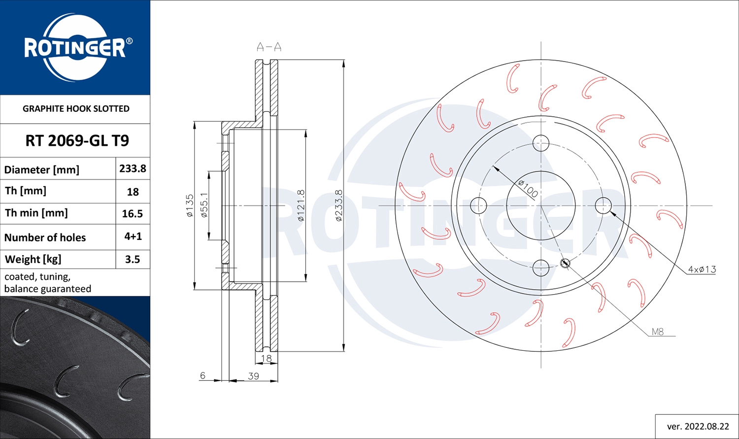 Тормозной диск ROTINGER RT 2069-GL T9