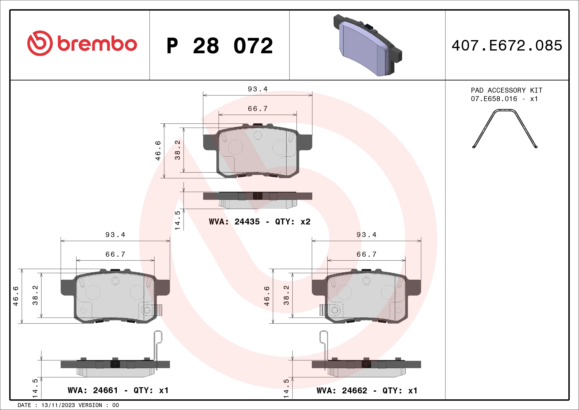 Комплект тормозных колодок дисковый тормоз BREMBO P 28 072X