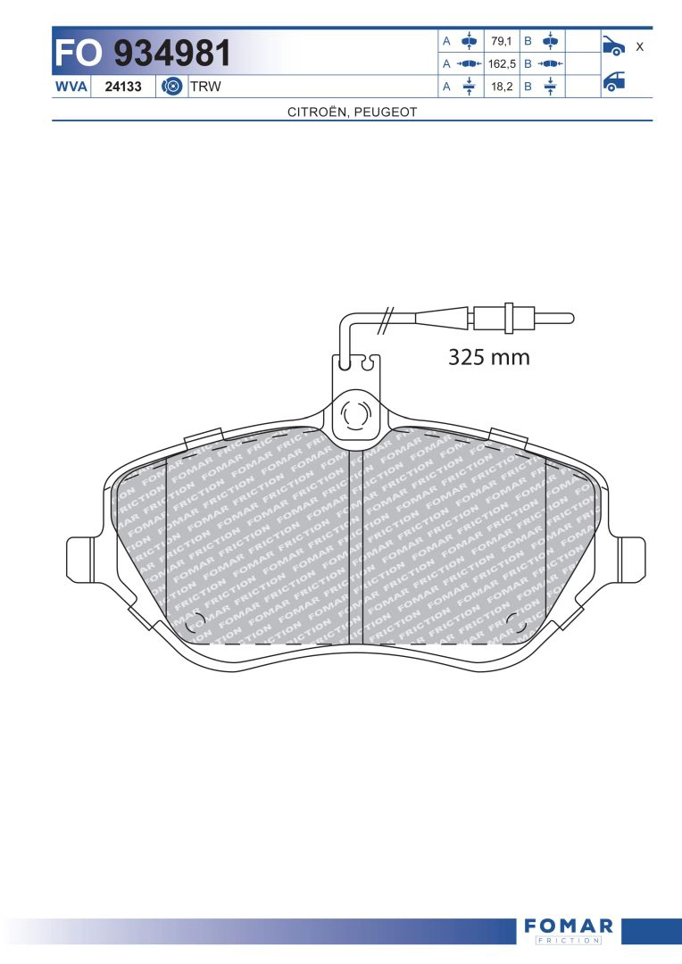 Комплект тормозных колодок дисковый тормоз FOMAR FRICTION FO 934981